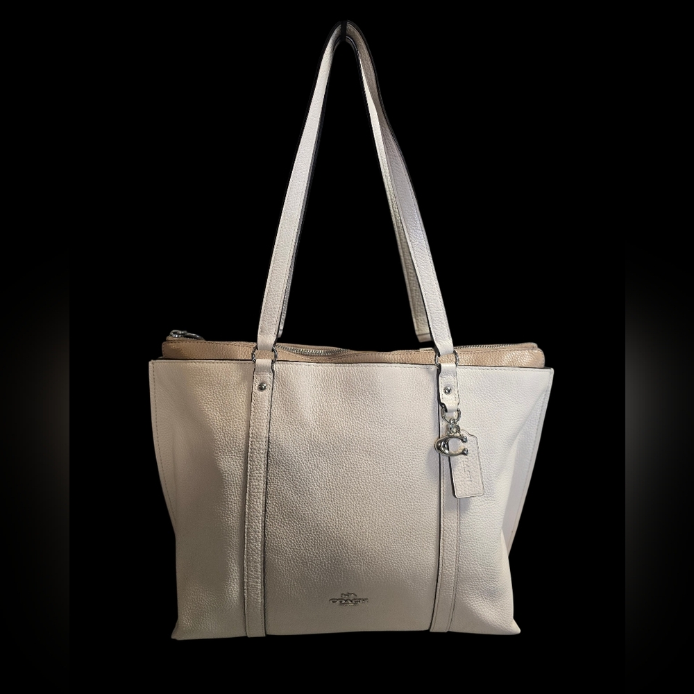 Coach Leather May Tote in chalk or taupe pebbled leather silver hardware